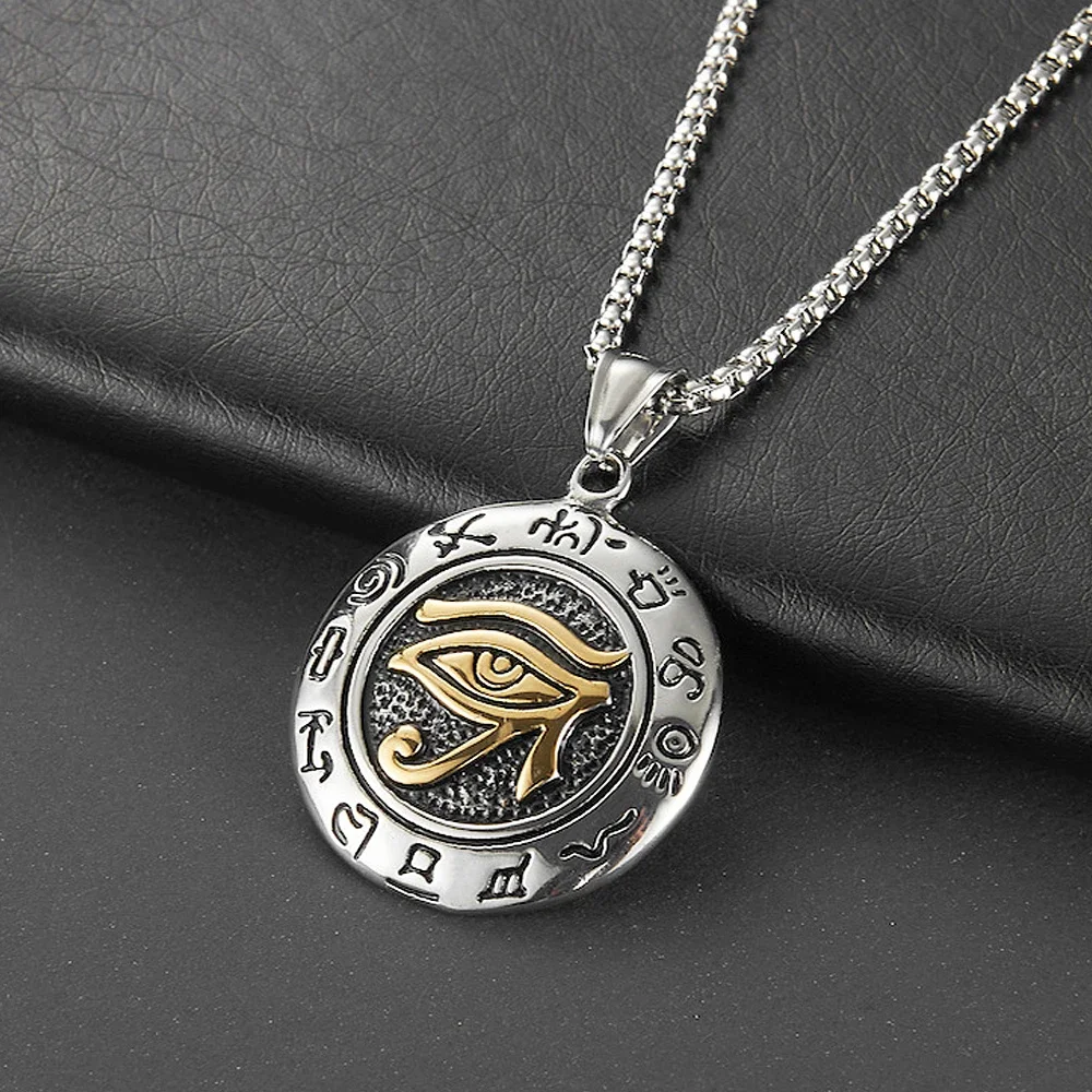 SION L-Collier pendentif œil d'horus en acier inoxydable pour homme, amulette de pharaon égyptien vintage, prairie, Égypte, bijoux runiques