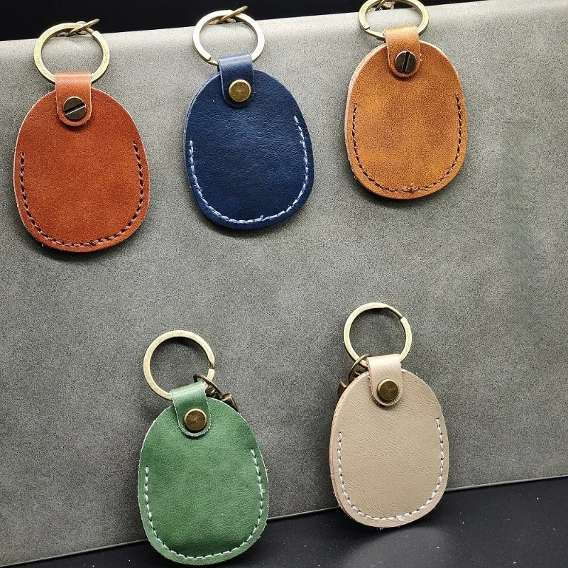 

Personalize Vintage Dermis Key Chain Custom LOGO Genuine Cowhide Leather Keychain Case for Air Tag Door Card Laser Name Keyring