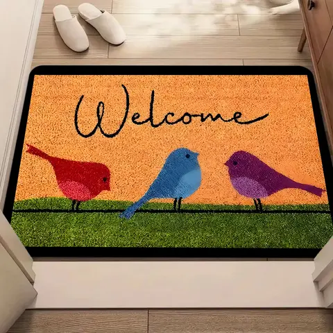 Vibrant Animal Welcome Doormat for Living Room Non-Slip Absorbent Floor Mat with Cute Birds Home Decor Entryway Carpet