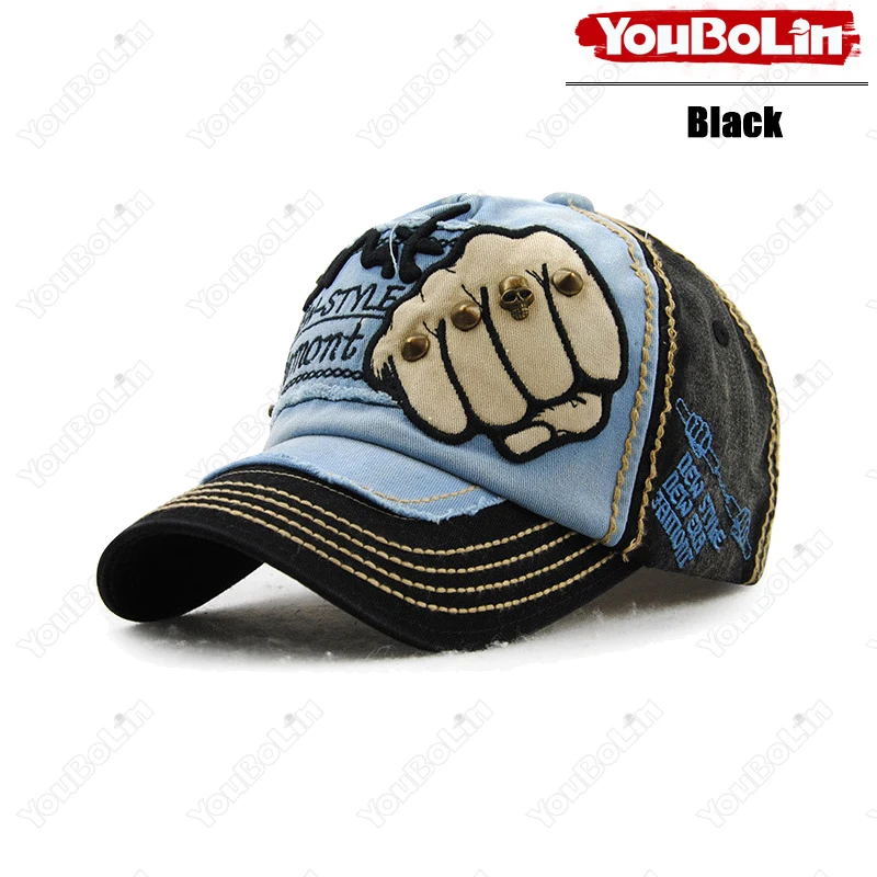 High Quality Fist Rivet Element Embroidery Cotton Adjustable Baseball Cap Hip Hop Hat Trucker Caps Dad Hats