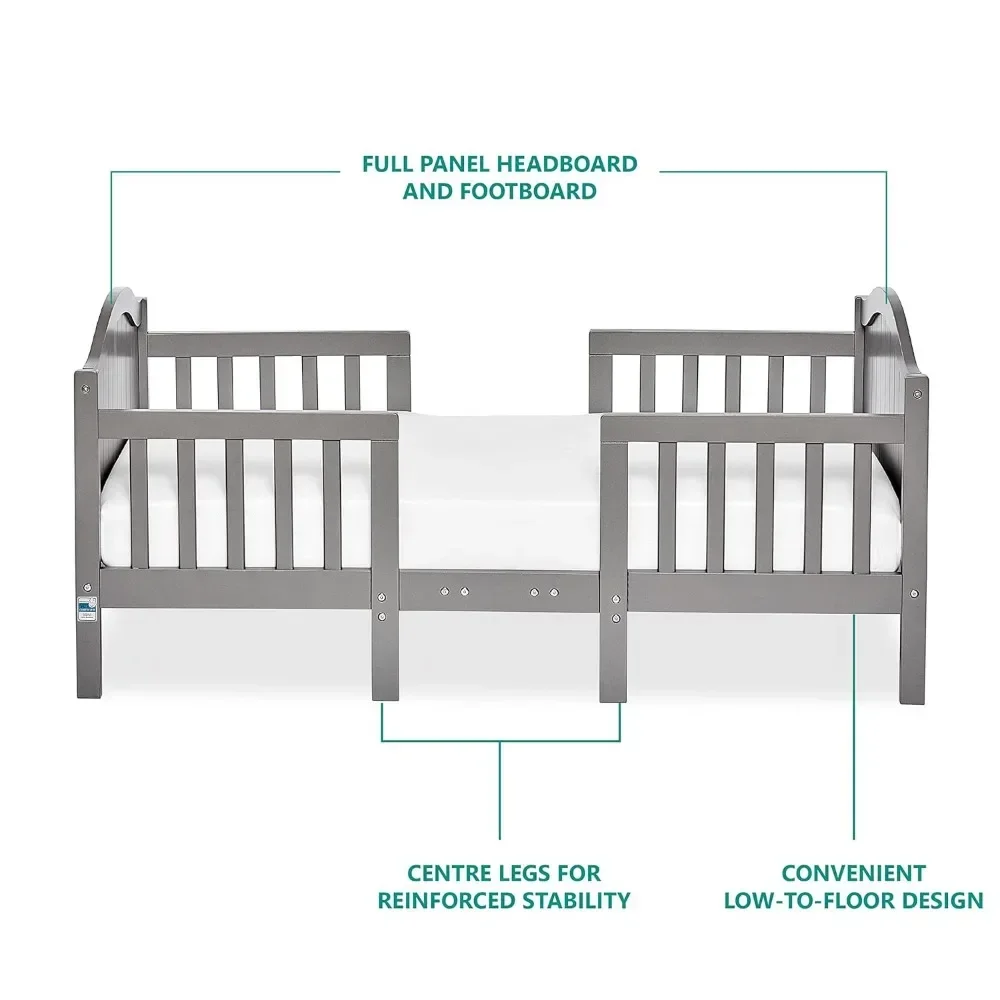 Cama infantil conversível para criança, design baixo para o chão, acabamento não tóxico, pinhal, cinza aço, 3 em 1