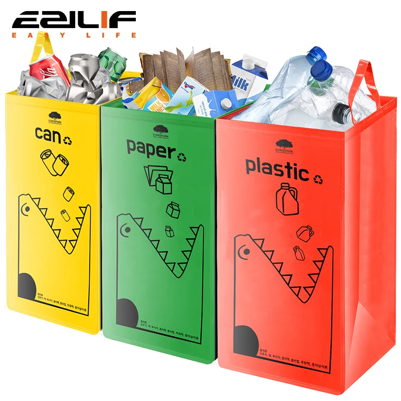 Contenedor de reciclaje de 149L, bolsa de basura reciclable impermeable con impresión colorida, almacenamiento de reciclaje de botellas plegable para el hogar y la cocina
