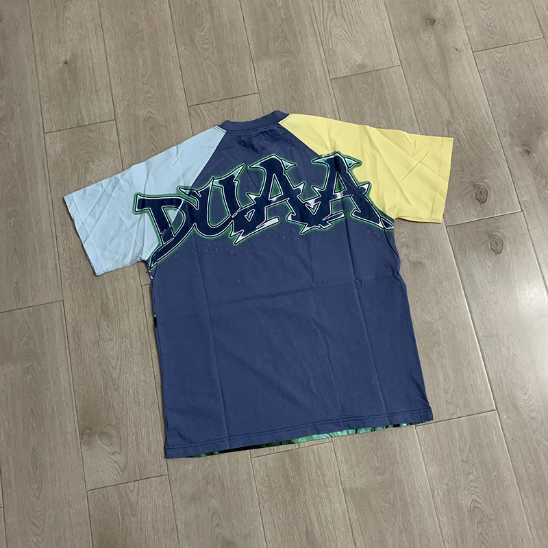 2026 New DUAA Tee Vintage Rhinestone Portrait Print Spliced Short Sleeve Men's Top
