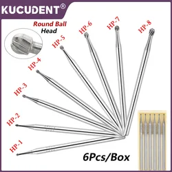 6Pcs Dental Carbide Tungsten Burs Low Speed HP Series Round Ball Head Tungsten Steel Drills Bit Cutter Dia 2.35mm Dentistry Tool