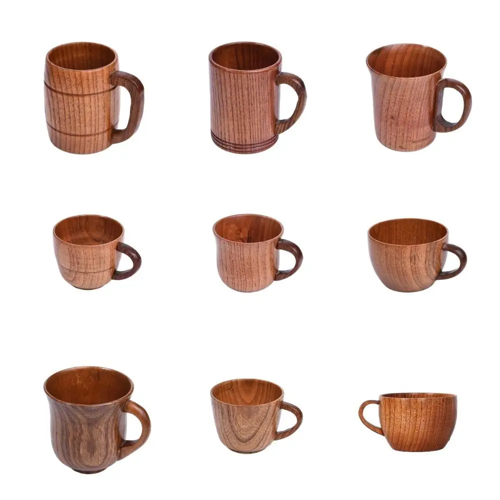 

Drinkware Vintage Wooden Tea Cup Handmade Japanese Style Wood Coffee Mug with Handle Solid Wood Drinking Cup for Milk Hot Drinks