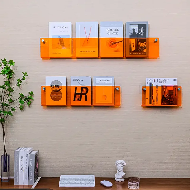 16 Color Acrylic Floating Wall Vinyl Record Display Rack Hanging Shelf Bookshelf Magazine Brochure Holder Literature Organizer