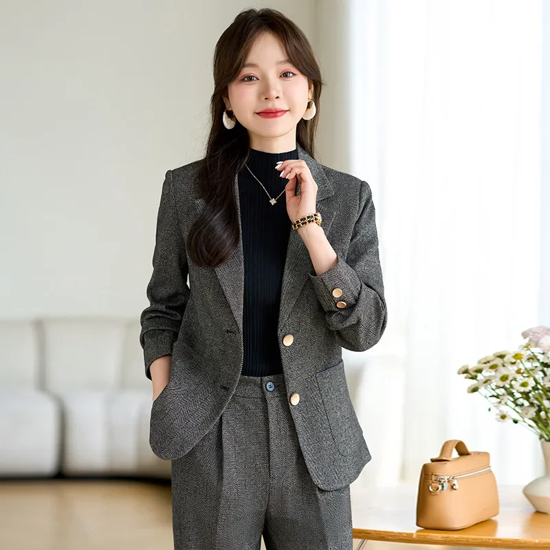 Pop tecido de alta qualidade veludo outono inverno feminino negócios trabalho wear ternos pantsuits formal ol estilos calças profissionais conjunto