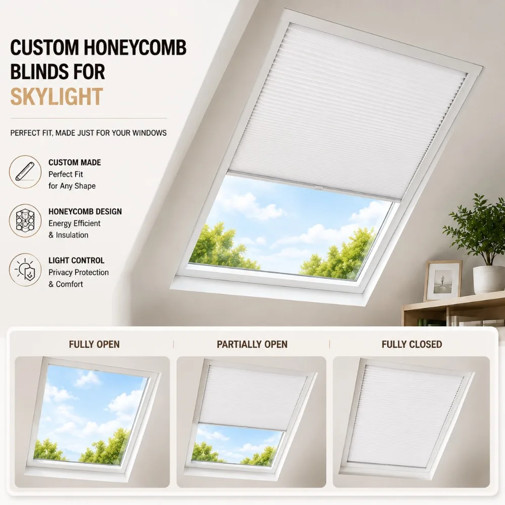 Custom Skylight Honeycomb Blinds Manual Cellular Blind Saving Energy Thermal Insulation Double Cells Blackout Shades for Windows