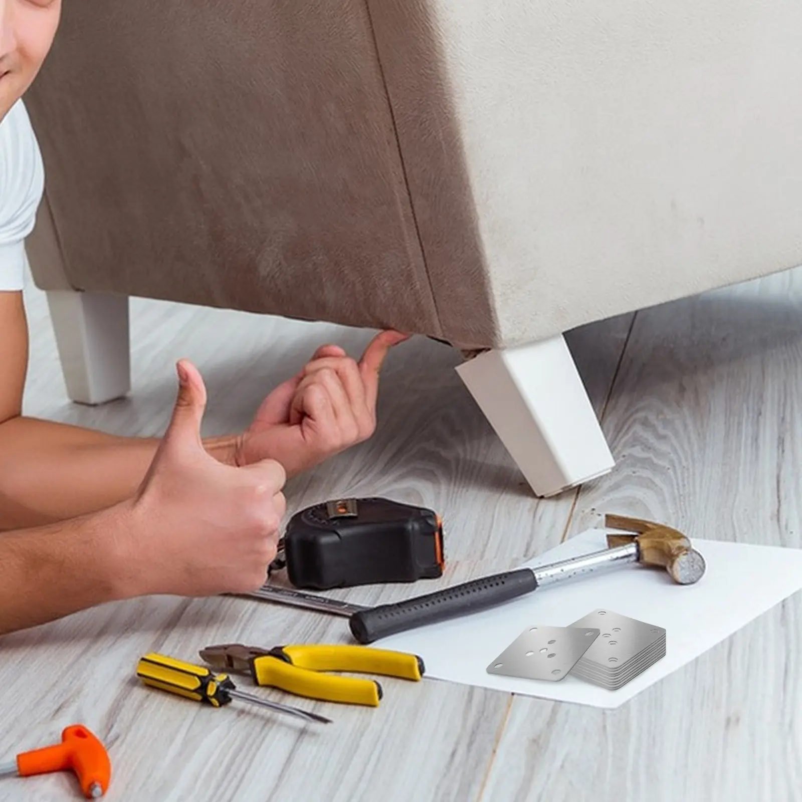 

10 шт. металлических крепежных пластин для ножек мебели, 2.36x2.36, для стабильной фиксации столов, диванов, кроватей, ремонта мебели