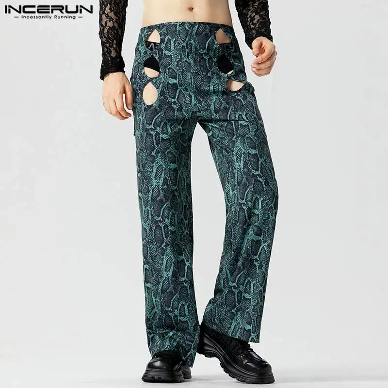 

INCERUN 2024 American Style New Men's Pantalons Male Hollowed Design Trousers Fashion Well Fitting Male Printed Long Pants S-5XL