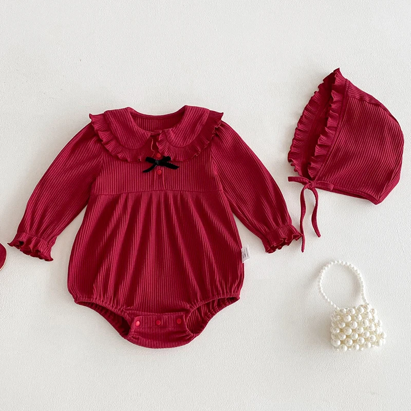 

2025 New Autumn 0-24M Baby Girls Clothing Infant Baby Girls Jumpsuit+Hat Long Sleeved Cotton Newborn Baby Girls Bodysuits