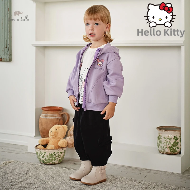 Hello Kitty Dave Bella Children Girls Autumn Fashion Casual Sweet Cardigan Knit Overcoat Tops Outdoor Sport DB3235779