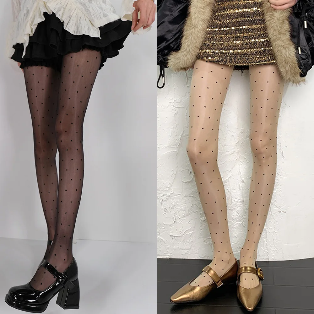 

5D Sexy Aurora Oil Glossy Tights Women Thin Polka Dot Pantyhose Elastic Smooth Stockings Lingerie 1/2 Pairs