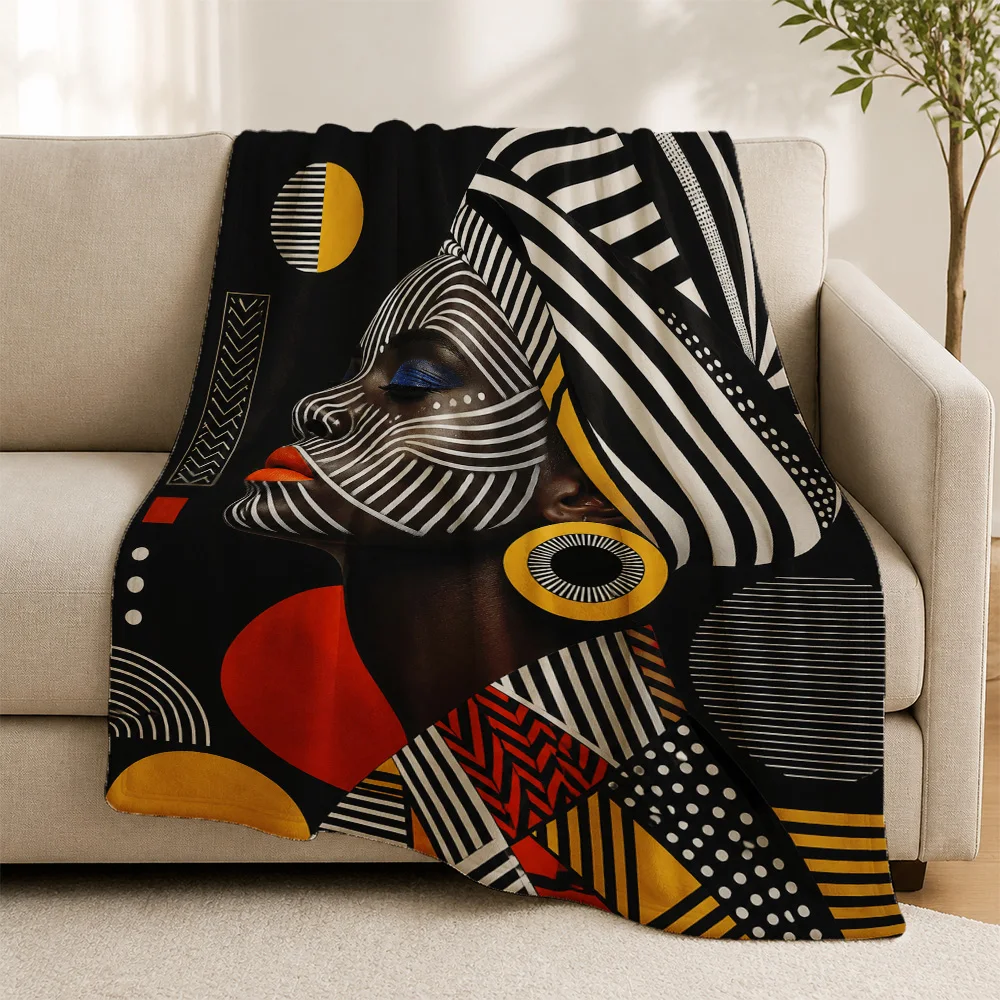 Abstract Geometric Print Throw Blanket for Living Room Sofa Decor Modern Pop Art Graphic Canvas Style Home Accent Cover