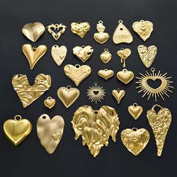 Fashion Love Charm Gold Color Stainless Steel Heart Pendants For Jewelry Making Supplies Punk Girl Accessories DIY Necklace Bulk