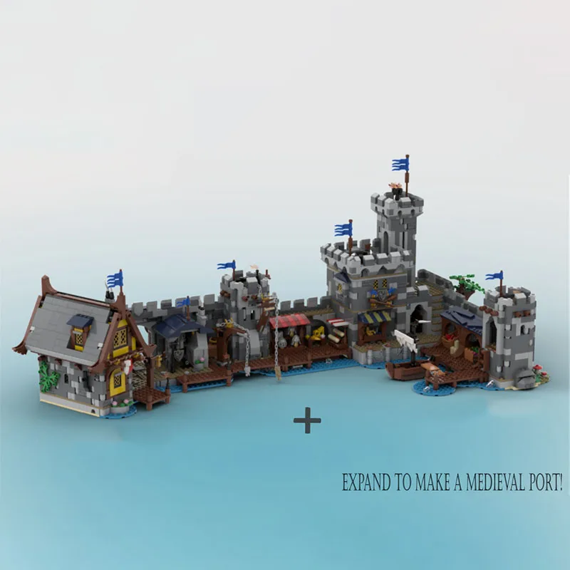 

Moc Medieval Seaside Market and Harbor (Black Falcons) Architectural Model Education Model Building Blocks Birthday Toys Gift