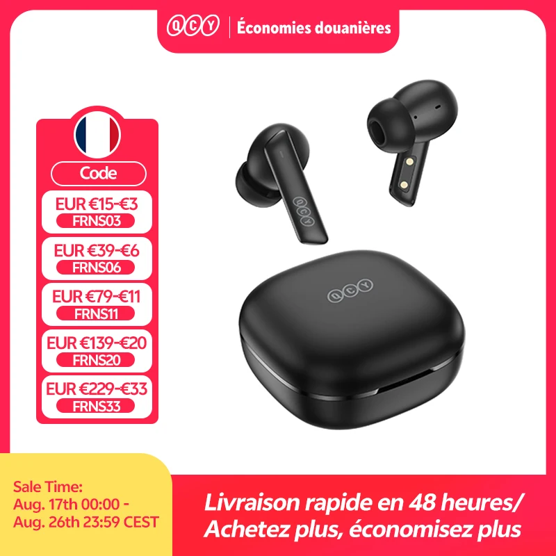 QCY HT05 ANC écouteur sans fil 40dB antibruit Bluetooth 5.2 casque 6 micro ENC HD appel TWS écouteurs Mode transparence