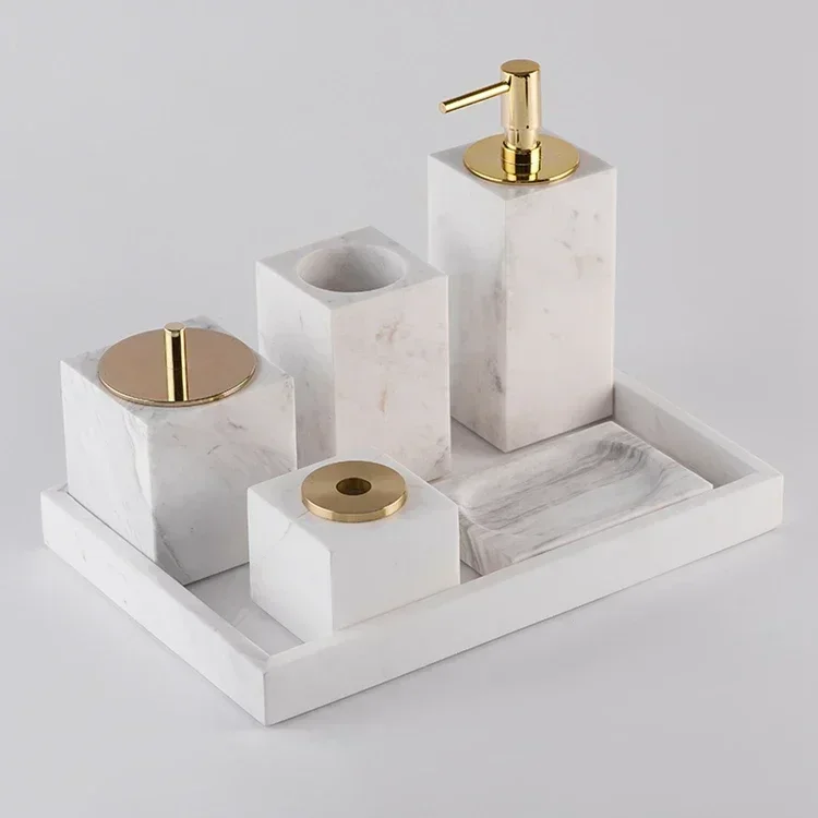 Luxury customized 5-star hotel natural marble bathroom accessory set