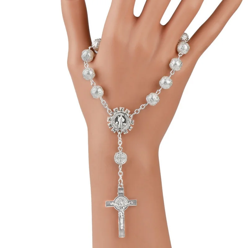 Fashionable And Exquisite New Imitation Pearl Material Jesus Christ Cross Bracelet For Men And Women Religious Jewelry Wholesale