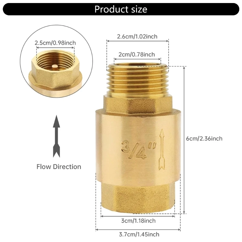 Strong Brass Way Check Valves 3/4 Inch Threaded Inline Spring Loaded Connector for Water Systems and Storage Tanks