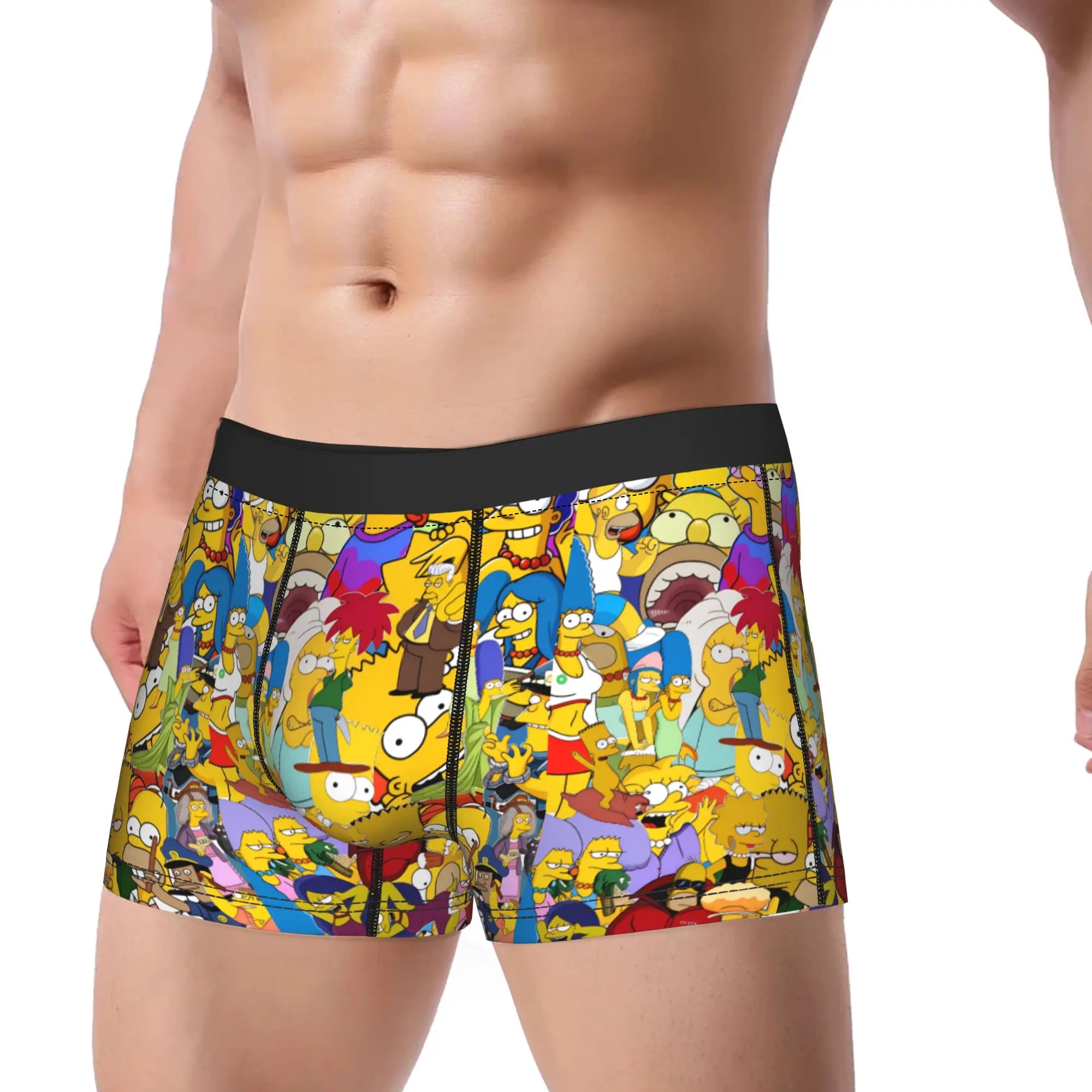S-Simpsons Cartoon Characters Group Shorts Briefs  Underwear Hot Sale Male Breathable Boxer Shorts Pattern Plus Size Panties