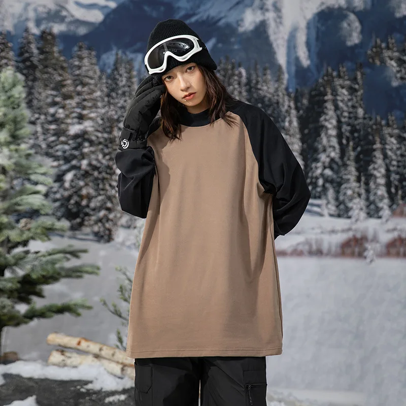 Warm Solid Patchwork Fleece Ski Outdoor T-Shirt Pullover Sweater Loose Tops Men Winter Hundred Bottom Shirt Body Shirt Velvet