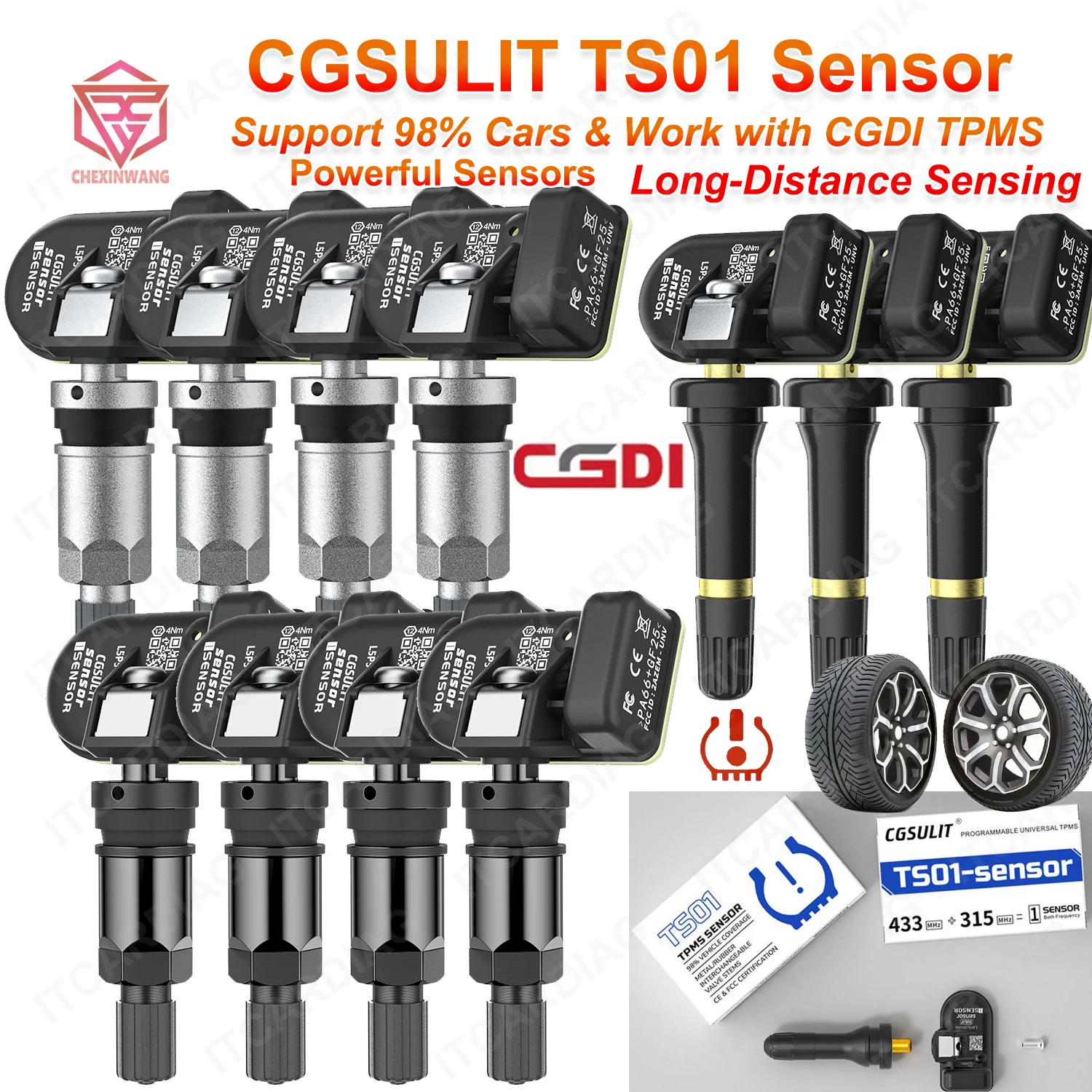 

CGDI CGSULIT TS01 315mhz 433mhz 2in1 Sensor Work with CGDI TPMS 90 T90 Car Tire Pressure Monitoring System TMPS Programming Tool