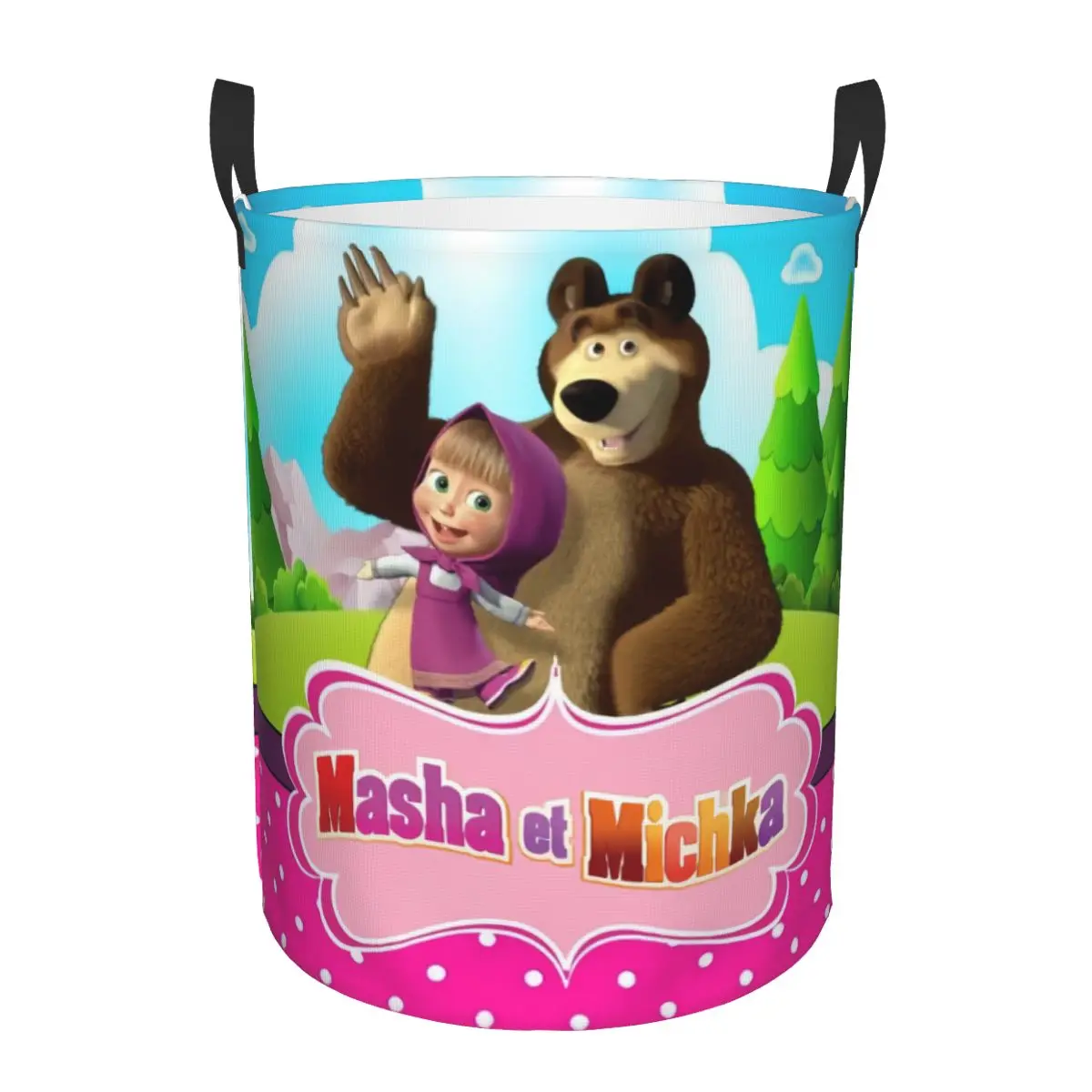 Custom Russia Cartoon M-Masha And The B-Bears Anime TV Laundry Basket Collapsible Toy Clothes Hamper Storage Bin for Nursery