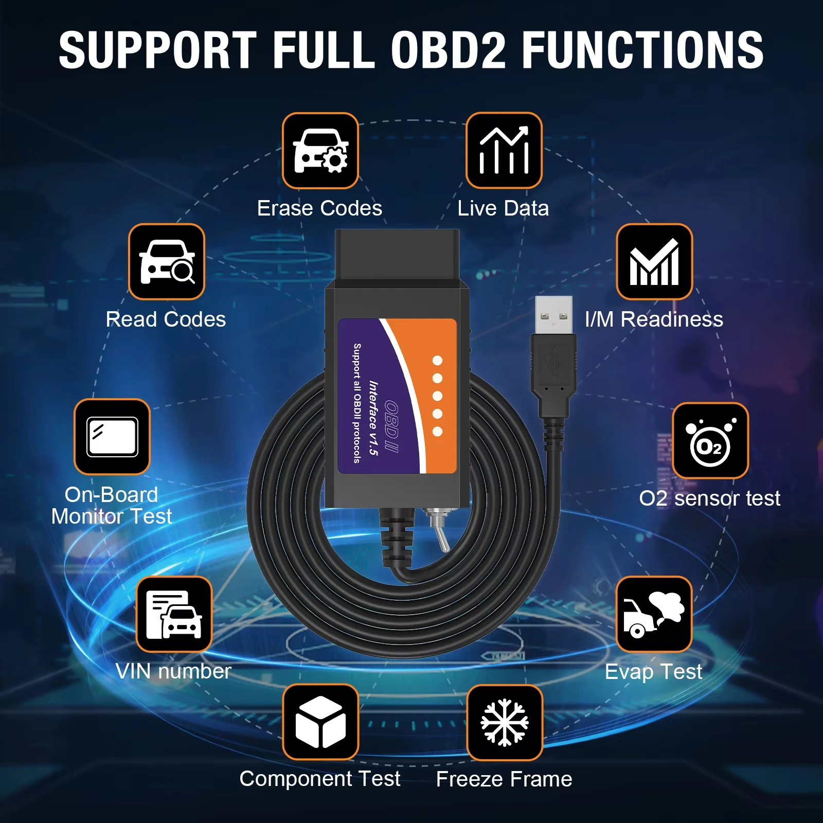 FORscan ELM 327 Obd2 ماسح ضوئي تشخيصي USB V1.5 HS/MS يمكن التبديل لأداة قارئ رمز ترميز المركبات فورد