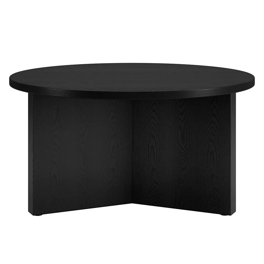 Scandinavian Round Coffee Table 32 Inch Black Grain MDF Easy Assembly Living Room Furniture Adjustable Feet Modern Design