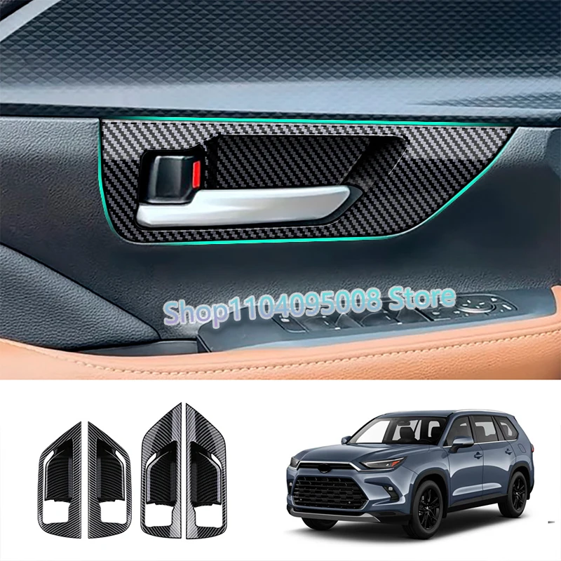 

For Toyota Grand Highlander 2024 2025 Car Inner Pull Handle Trim Frame Sticker Door Bowl Panel Cover Carbon Fiber Trim