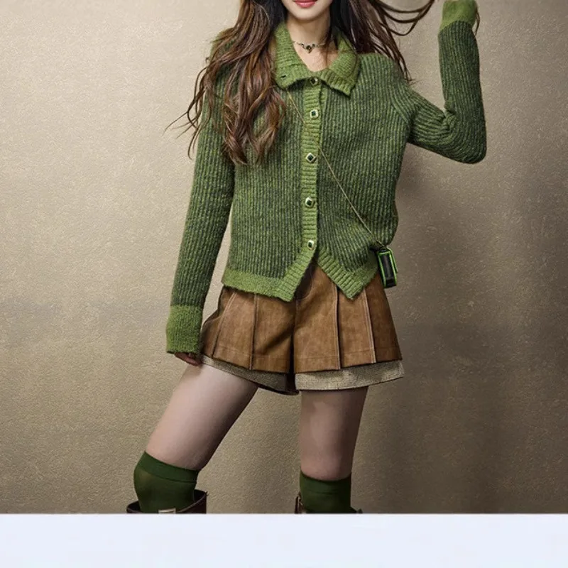 شورت مرن لخريف وشتاء 2025 مصنوع من الجلد بخصر خلفي من الجلد #3