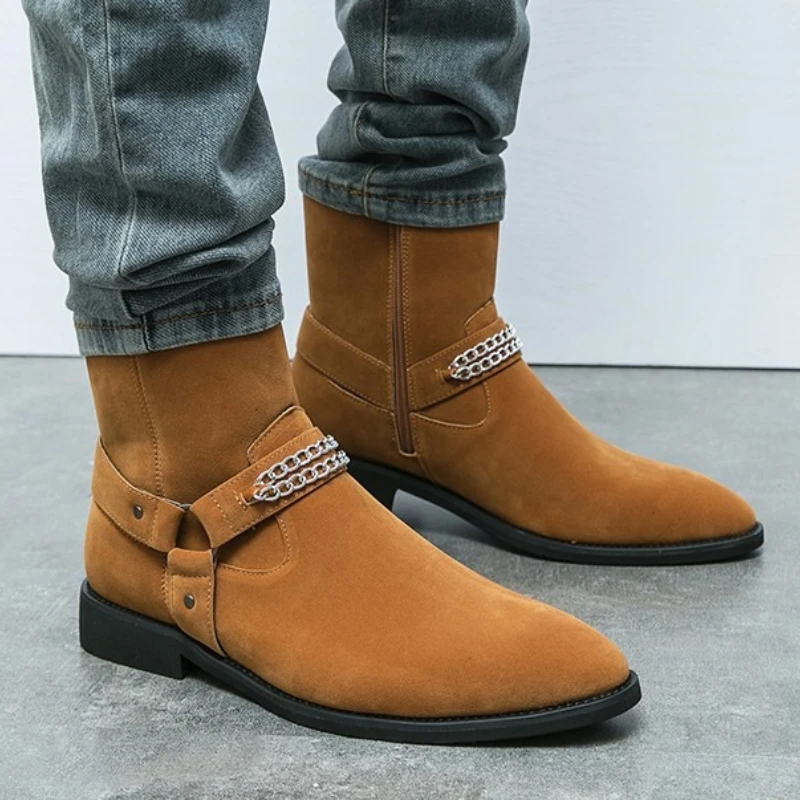 

Men's Mid-calf Boots in Solid Color One-piece Style Spring-autumn Genuine Leather High-quality Flat Heel Casual Fashion Boots