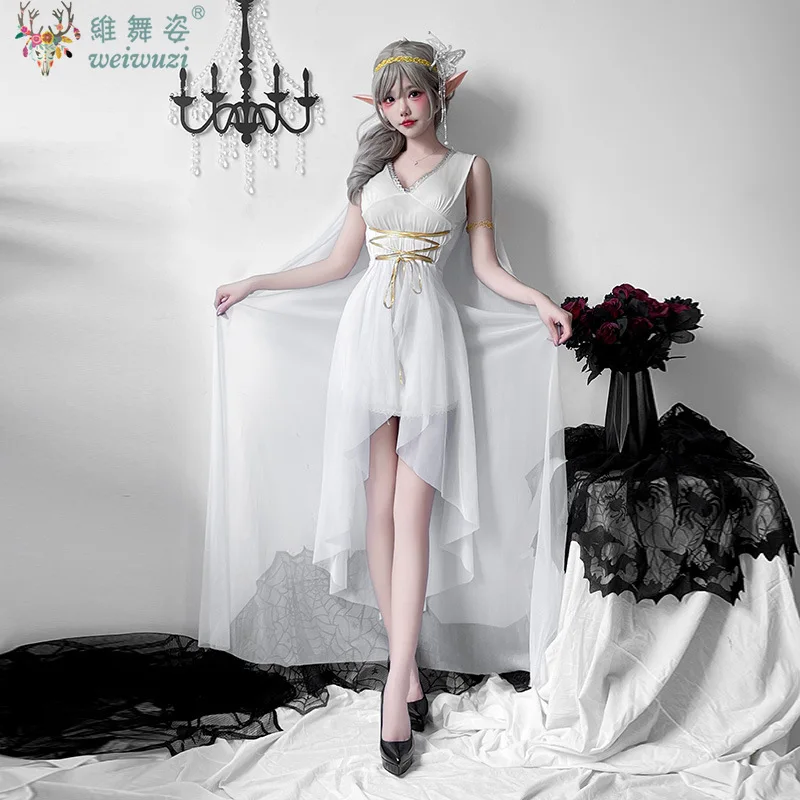 

Halloween Costume Adult Women Greek Goddess Elf Medieval Elegance Cosplay Costume Long Dress Egyptian Queen Athena Fancy Outfit