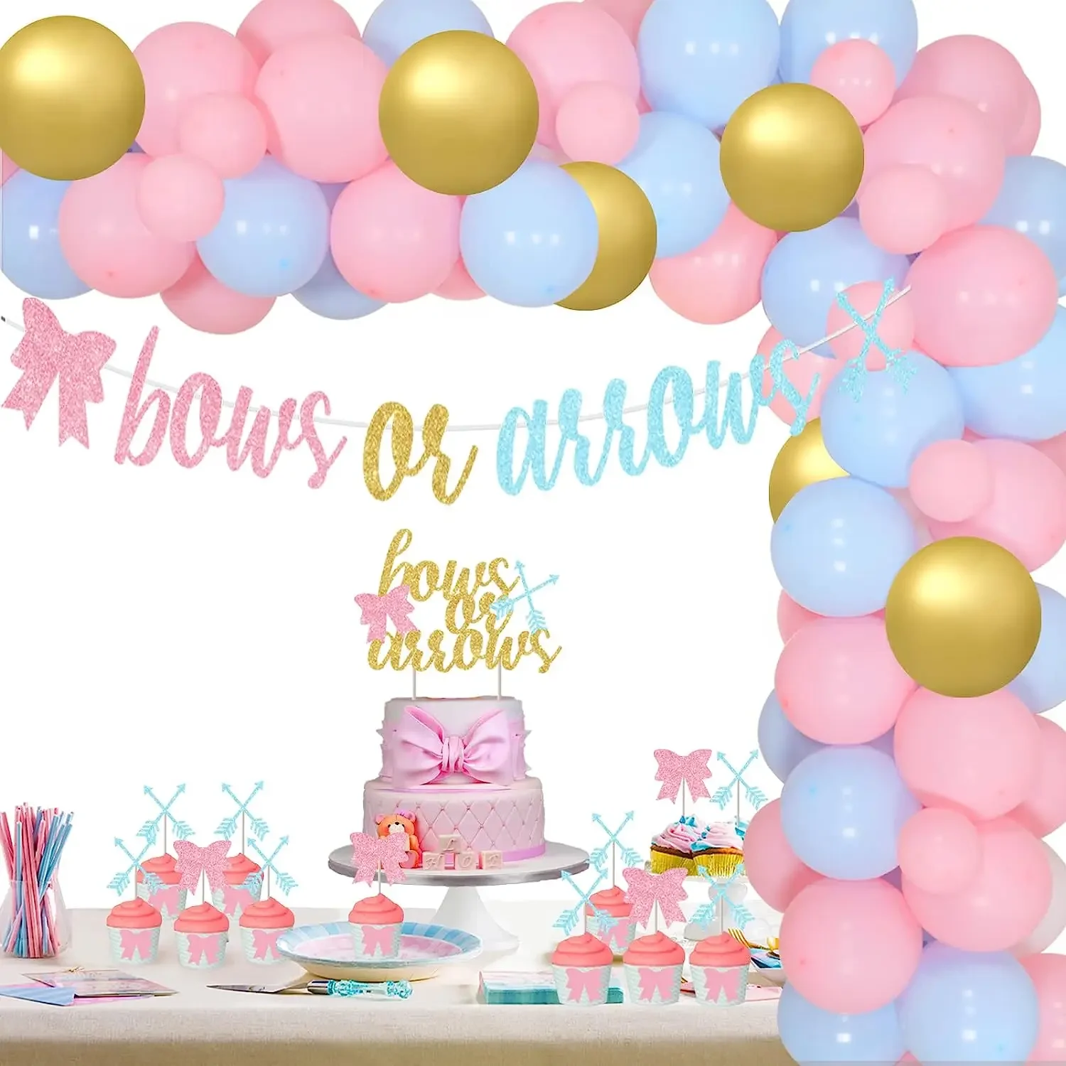 Bows or Arrows Gender Reveal Party Decorations, Balloon Garland Kit, Banner Cake Toppers, Baby Shower Supplies