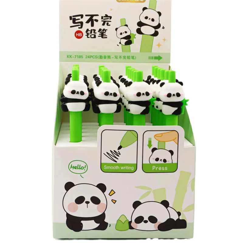 24 pcs/lot Creative Panda Mechanical Pencil Cute 0.5mm Student Automatic Pen For Kid School Office Supply