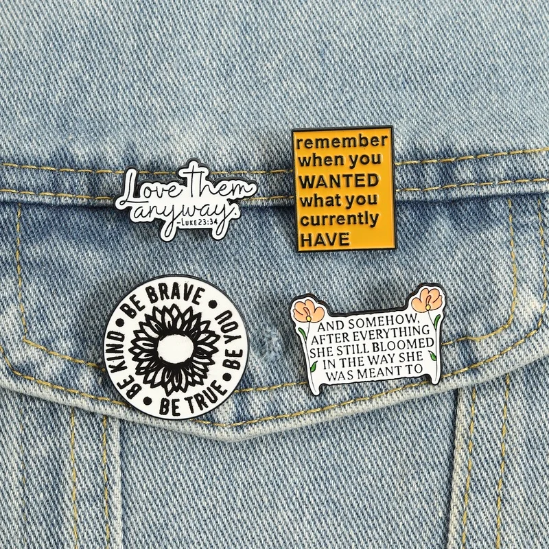 Encouragement Quotation Enamel Pins Life Motto Brooches Lapel Badges Popular Song Lyrics Jewelry Gift for Kids Friends