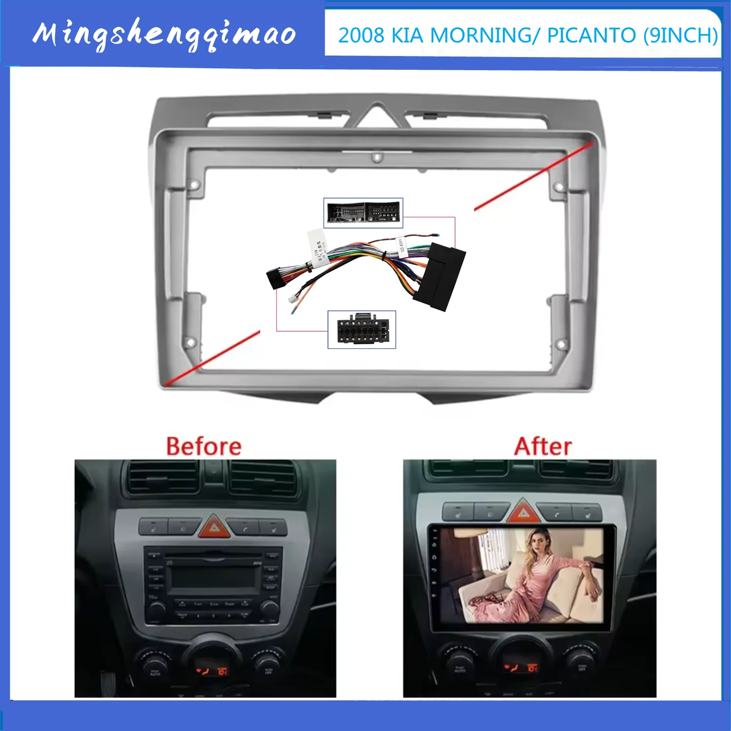 9 Inch Car Fascia For KIA Morning Picanto 2007 2008 2009 2010 2011 Video Panel Player Audio Dash 2 Din Frame Dashboard Mount Kit