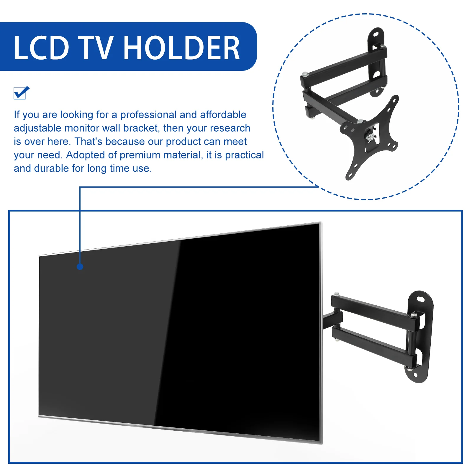 

Adjustable Wall Mount Rack for LCD Monitor St Flat Bracket Swivel Tilt Brackets Reliable Simple Installation Stainless Steel