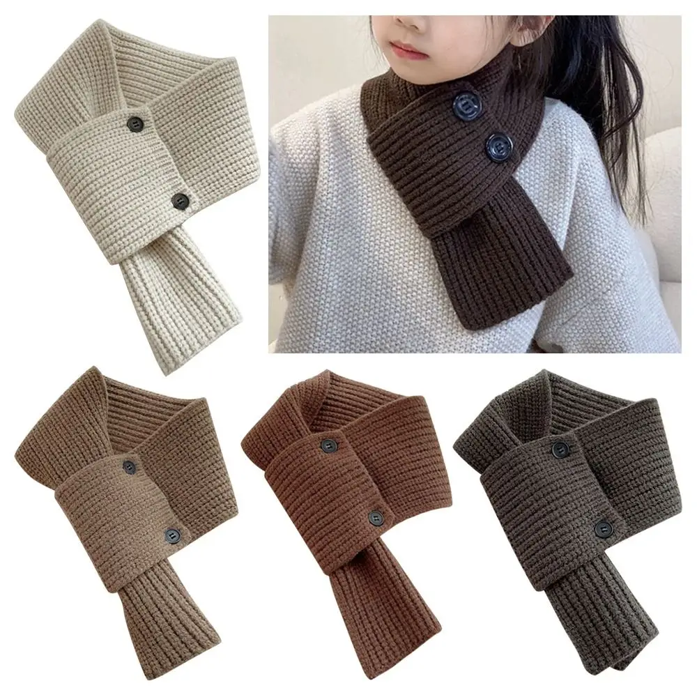 Fake Collar Solid Color Cross Scarf Woolen Buttons Knit Scarf Neck Warmer Girls