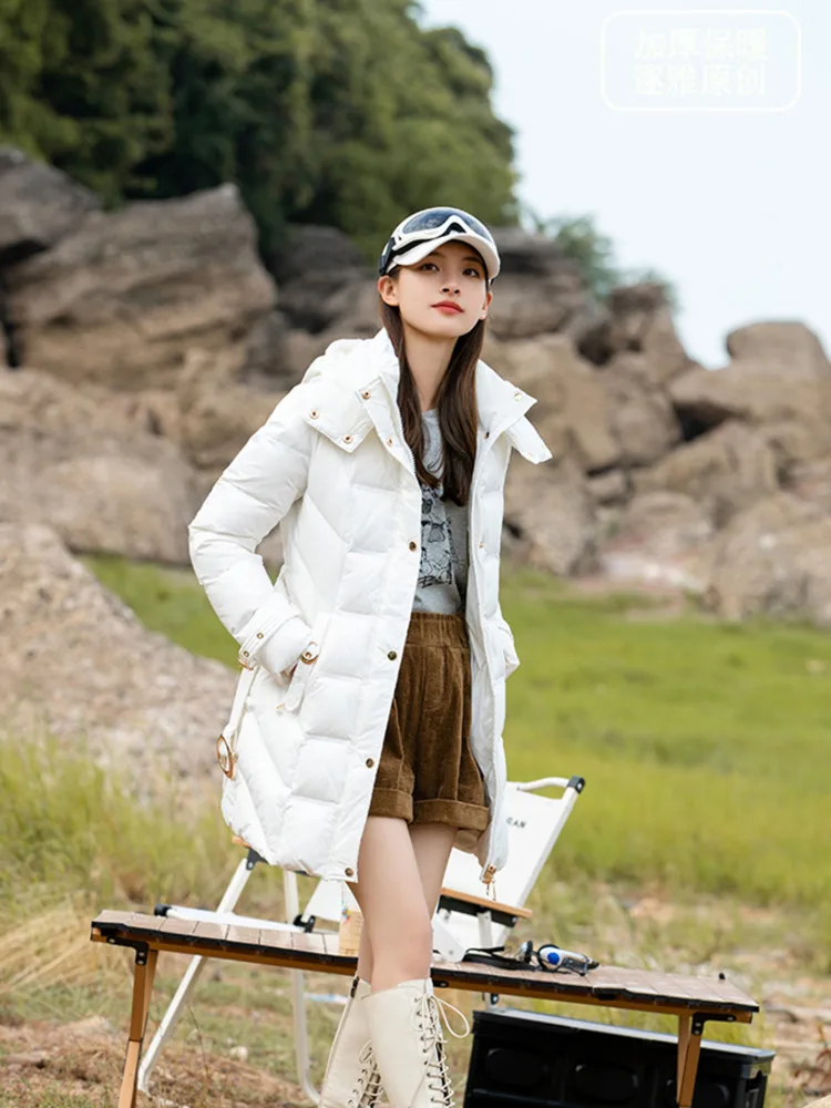 TXii New Winter Women's Mid-length Down Jacket Slim-fit Thickened Fashion Small 90% White Duck Down S-4XL