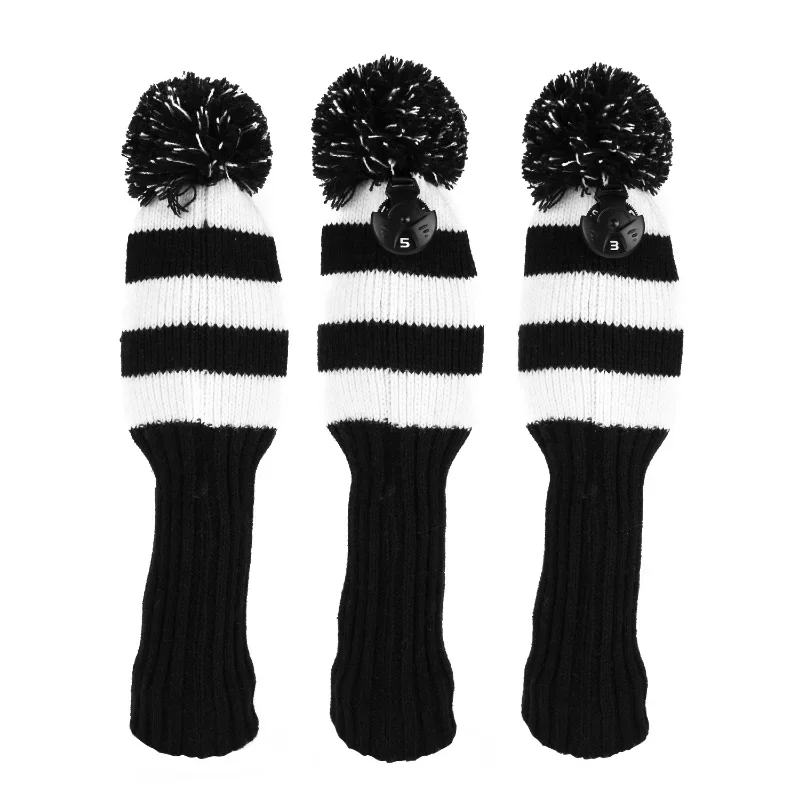 New Pom Pom Knitted Golf Club Head Covers for Woods Driver Fairway Hybrid with Number Tag 3 5 7 X Drop Shipping