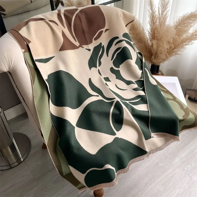 2024 Luxury Floral Print Scarf for Women Warmer Winter Cashmere Pashmina Scarves Shawls Female Thick Blanket Wraps Foulard