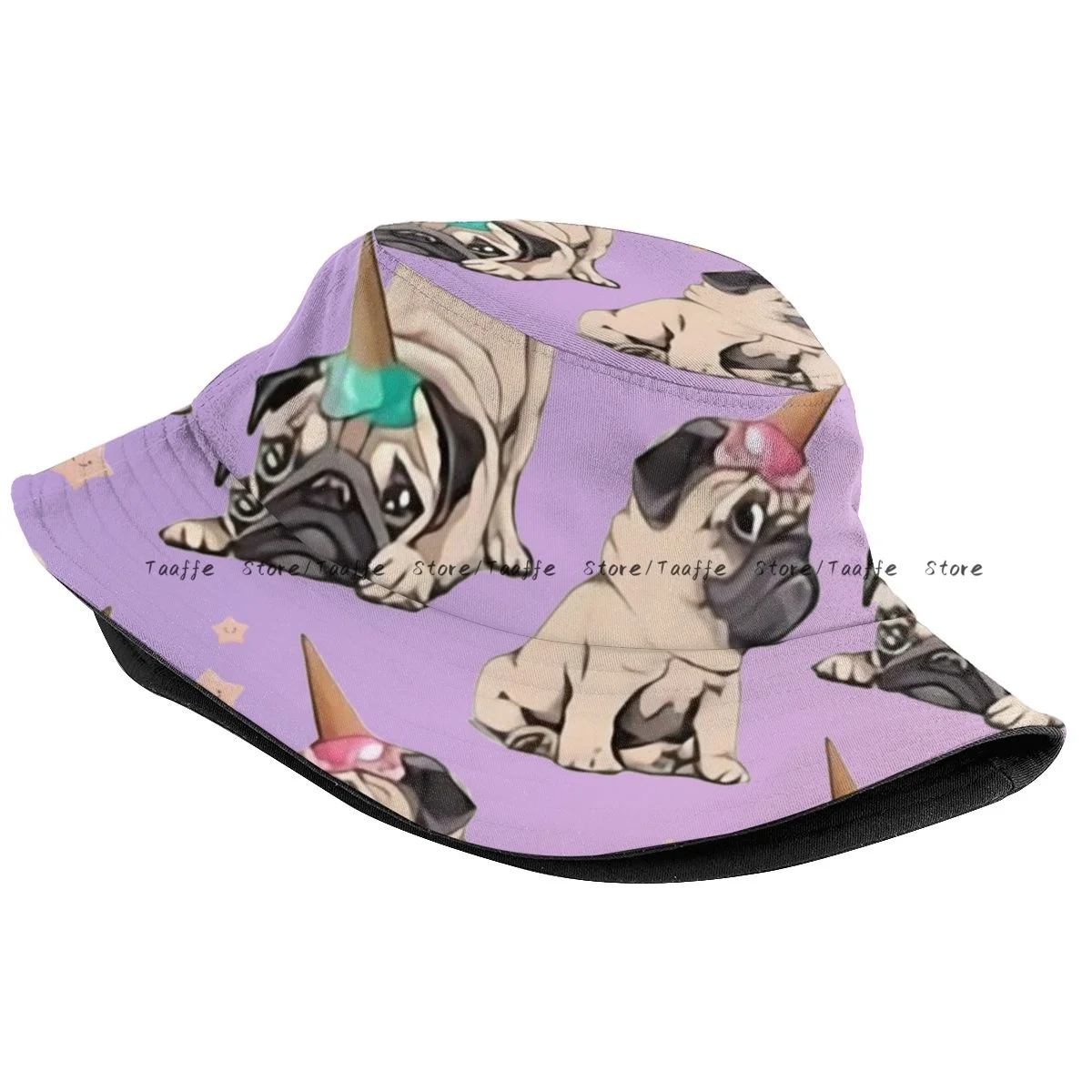 Funny Unicorn Pug Unisex Casual Sun Hat Bucket Bob Hip Hop Cap Fisherman Panama