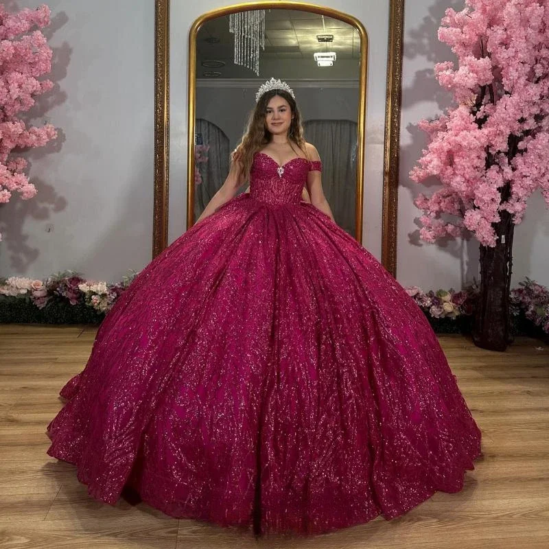 ANGELSBRIDEP Wine Red Princess Quinceanera Dresses Ball Gown Sequin Appliques Lace Crystals Beads Tull Sweet 16 Dress Customized