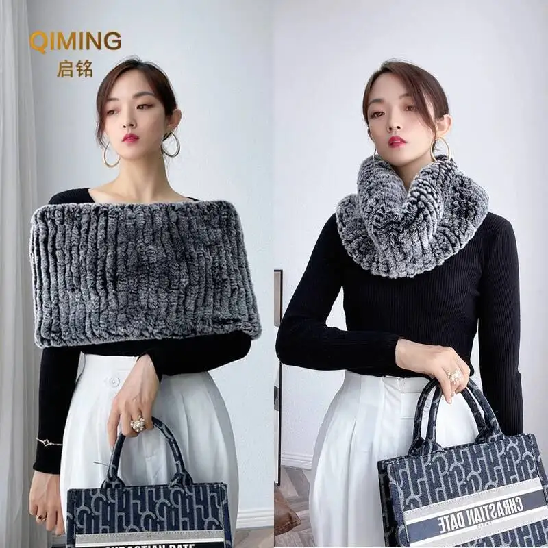 

Fur Shawl Cape Real Rex Rabbit Fur Scarf Winter Warm Party Elastic Knitted Pullover Wrap Shoulder Neck Scarf Womens Scarves