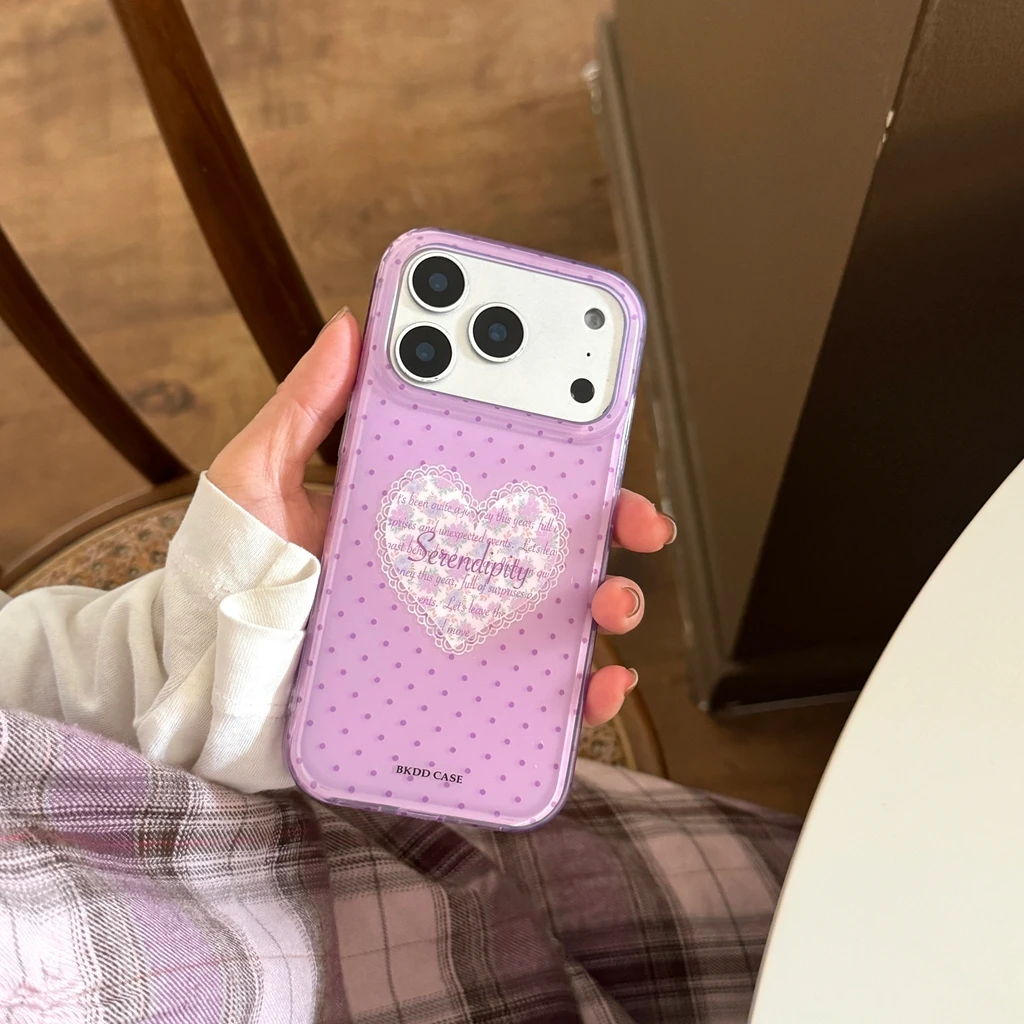 الحلو الأرجواني موجة نقطة الزهور الدانتيل التوضيح الحب مع حامل صدمة برهان غطاء الهاتف القضية آيفون 17 16 15 14 برو ماكس