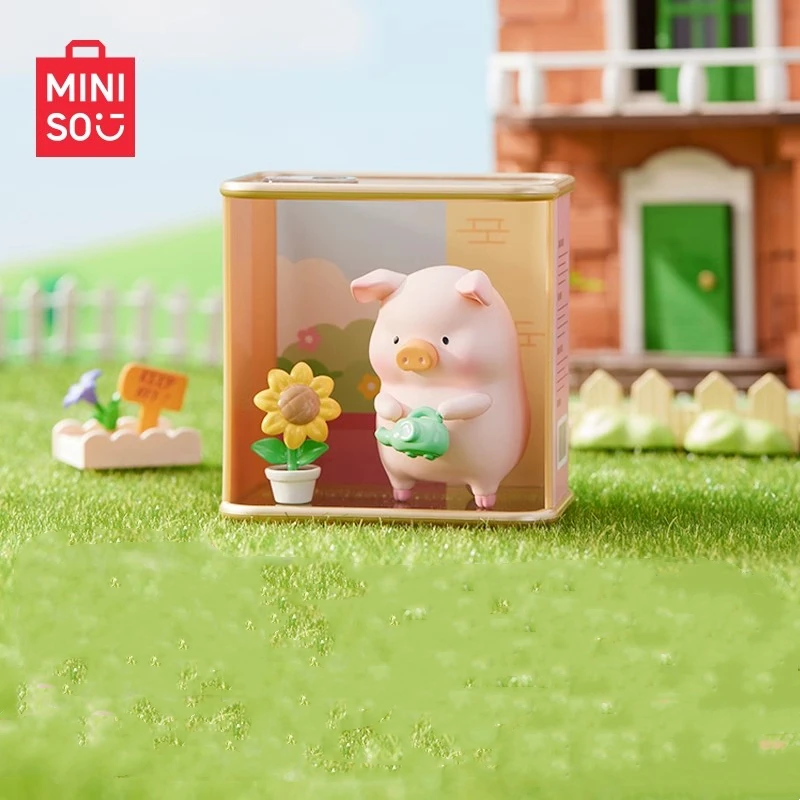 Miniso caixa cega enlatada porco lulu série agradável tempo modelo decoração de mesa ornamento brinquedo das crianças presente aniversário