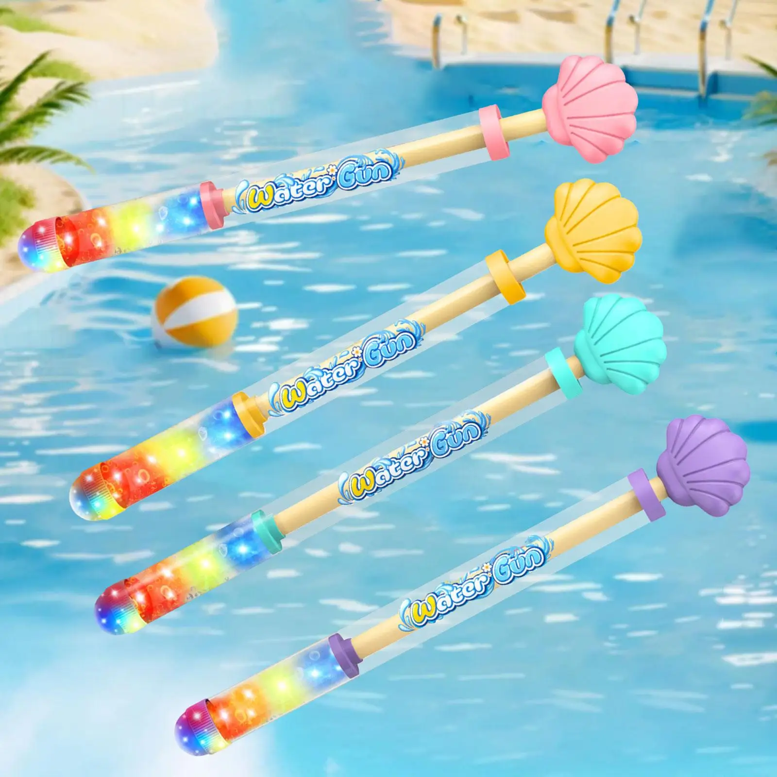4 Stück Wasserspritzer mit Licht im Alter von 3–6 Jahren für Kinder, Poolspielzeug, Wasserkampfzubehör für Park, Schwimmbad, Hinterhof