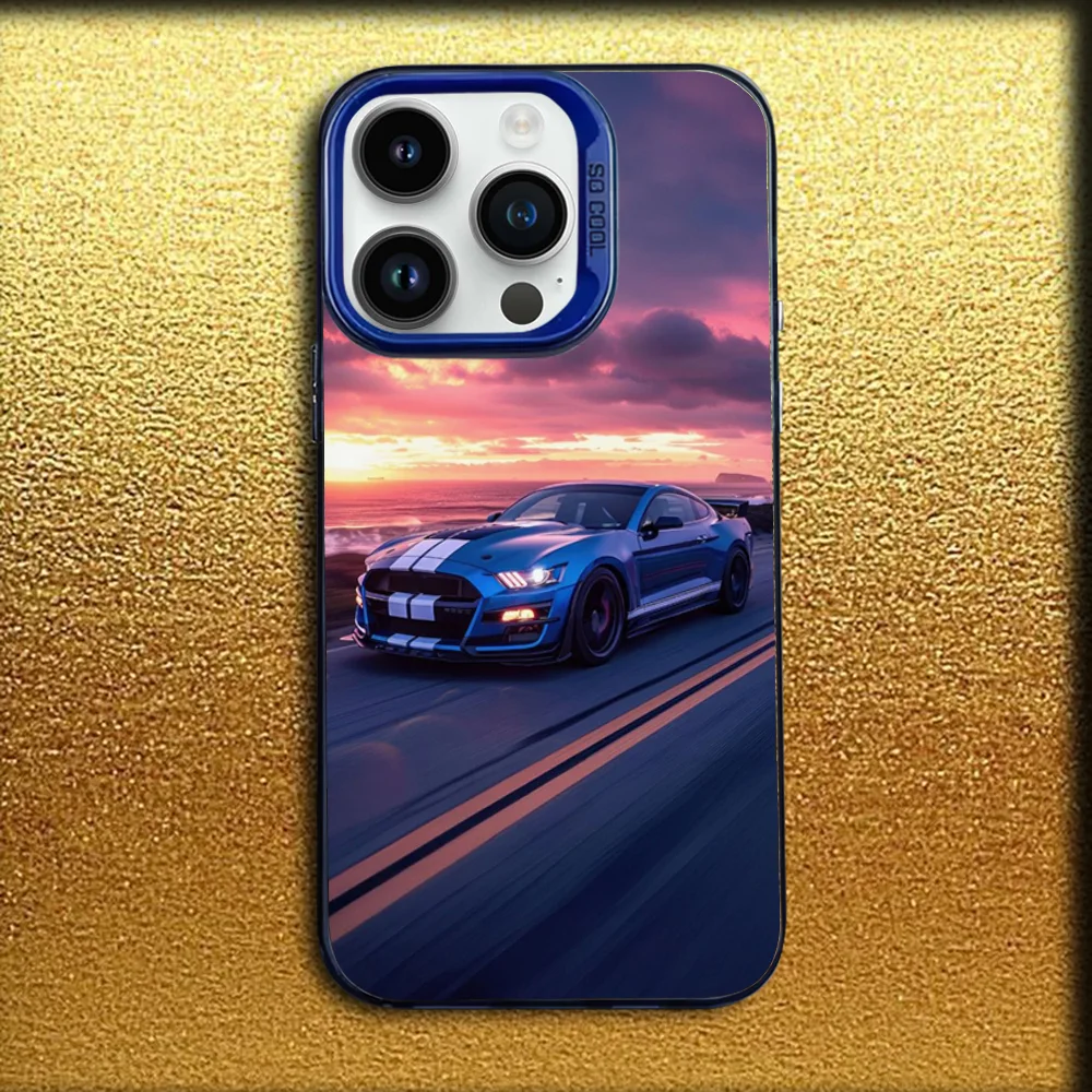 حافظة هاتف F-Fords Car Mustang لهاتف iPhone 16,15,14,13,12,11,Mini,Pro,MAX غطاء سيليكون أزرق غير لامع